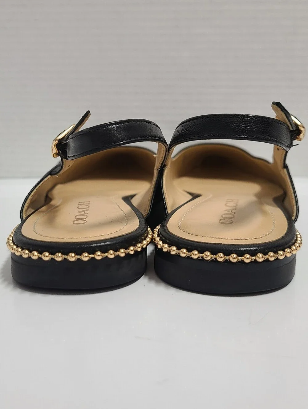 Coach Black Leather Vae Skimmer Studded Slingback Flats Sz 8 - Picture 8 of 14